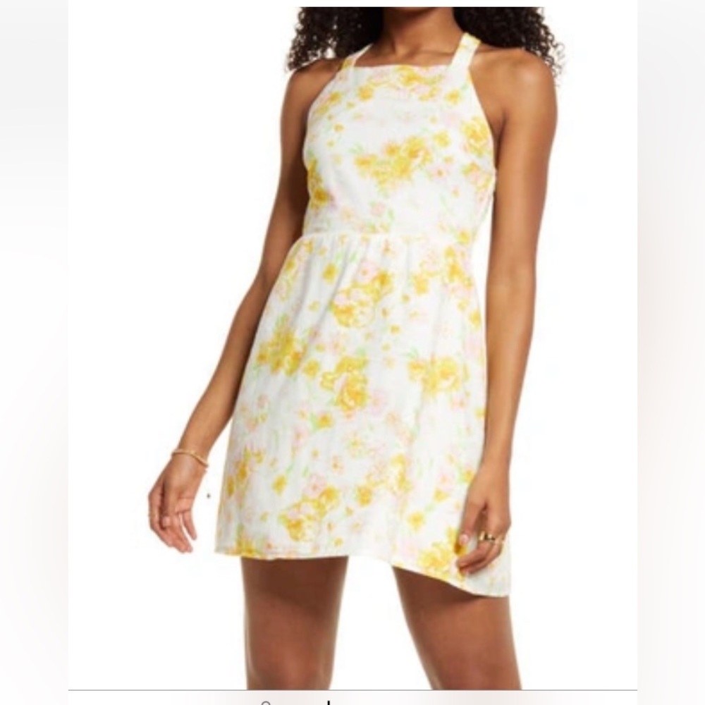 BP Nordstrom Sina Floral Print Mini Dress Ivory Square neck backless Size XS NWT